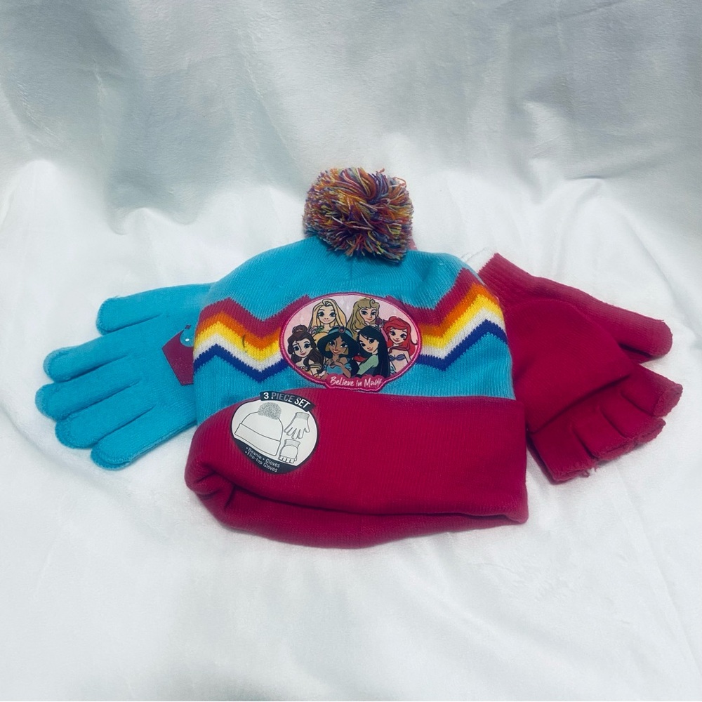 Girls Colorful Princess Winter Hat and Gloves Set